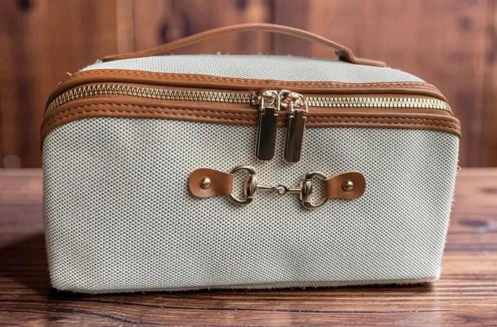 Equestrian Horse Bit Cosmetic Toiletry Bag Vegan Leather & Canvas